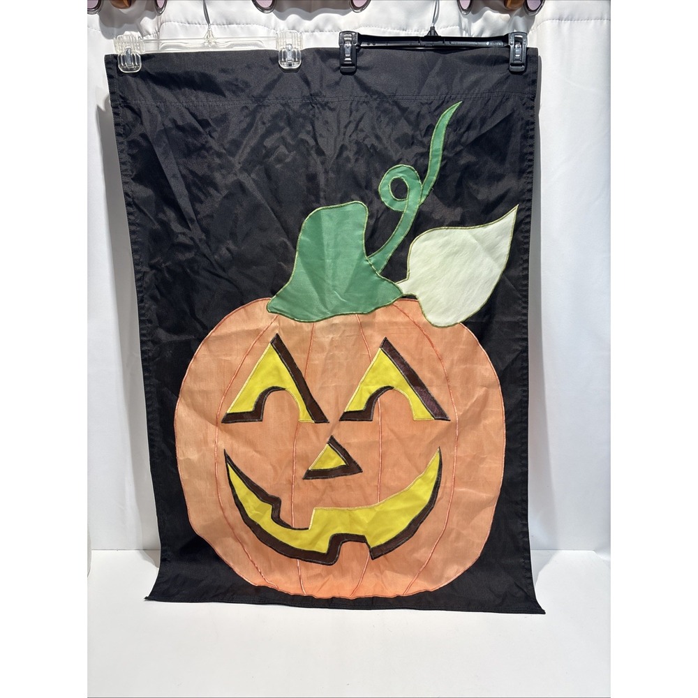 Halloween JACK O'LANTERN Pumpkin LARGE YARD FLAG 28" x 39" Nylon 1992 VTG